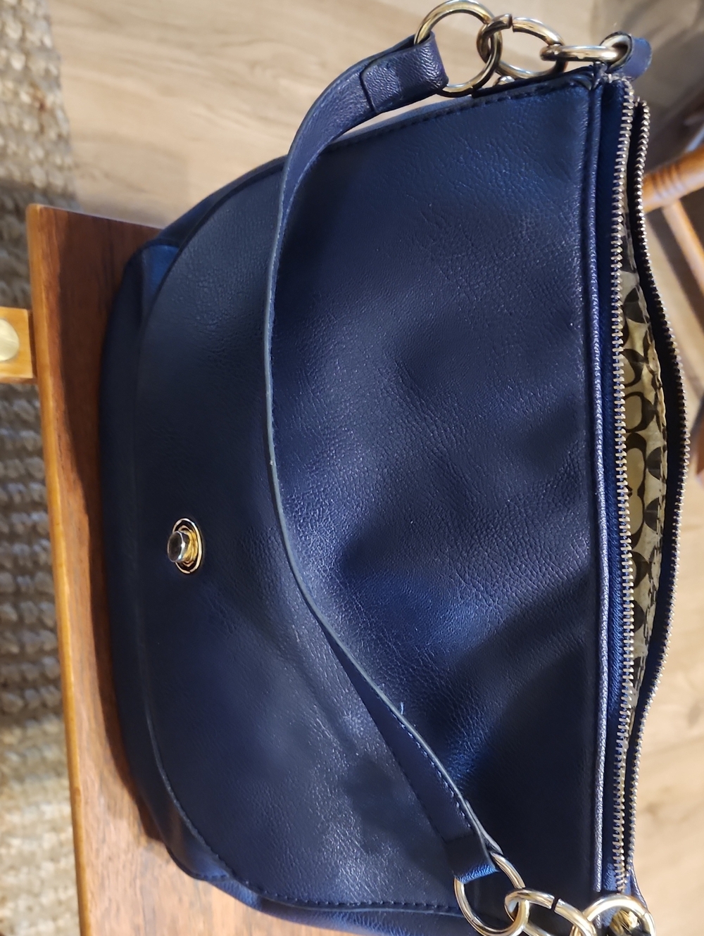 Coach Navy Pebbled Leather Hobo with Gold Hardware